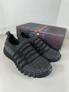 bernie mev. Knit Slip-On Sneakers in Black and Silver. Brand New